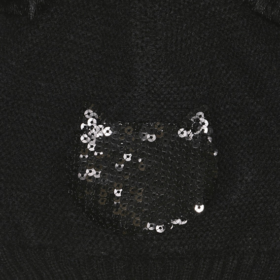 Плетена шапка с помпони-ушички и апликация на коте, черна Cool club 304145 5