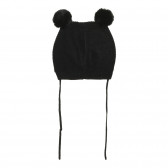 Плетена шапка с помпони-ушички и апликация на коте, черна Cool club 304146 6