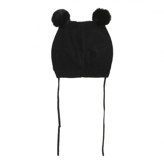 Плетена шапка с помпони-ушички и апликация на коте, черна Cool club 304146 6