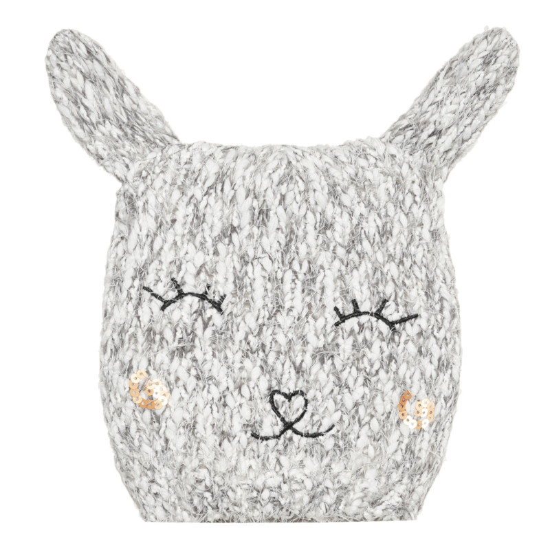Плетена шапка зайче в сиво и бяло за бебе  304236