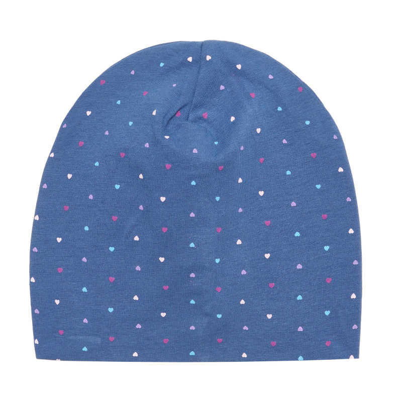 Памучна шапка с принт на цветни сърчица, синя  304356