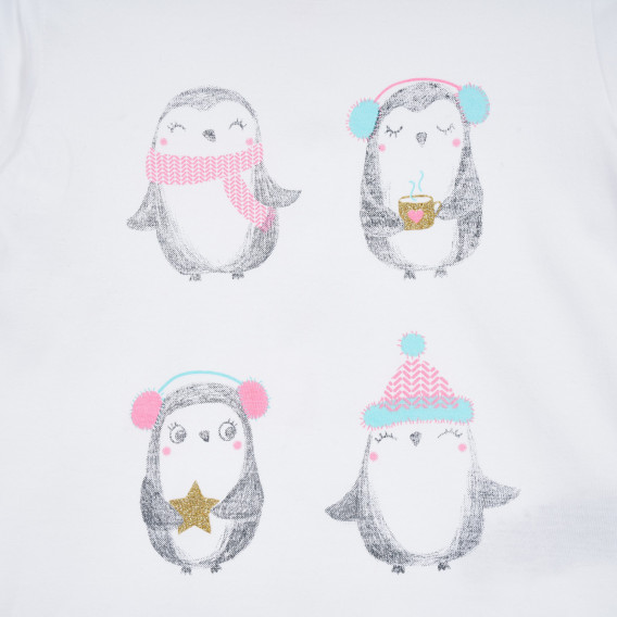 Памучна блуза с дълъг ръкав и апликация на пингвини, бяла Cool club 304755 6