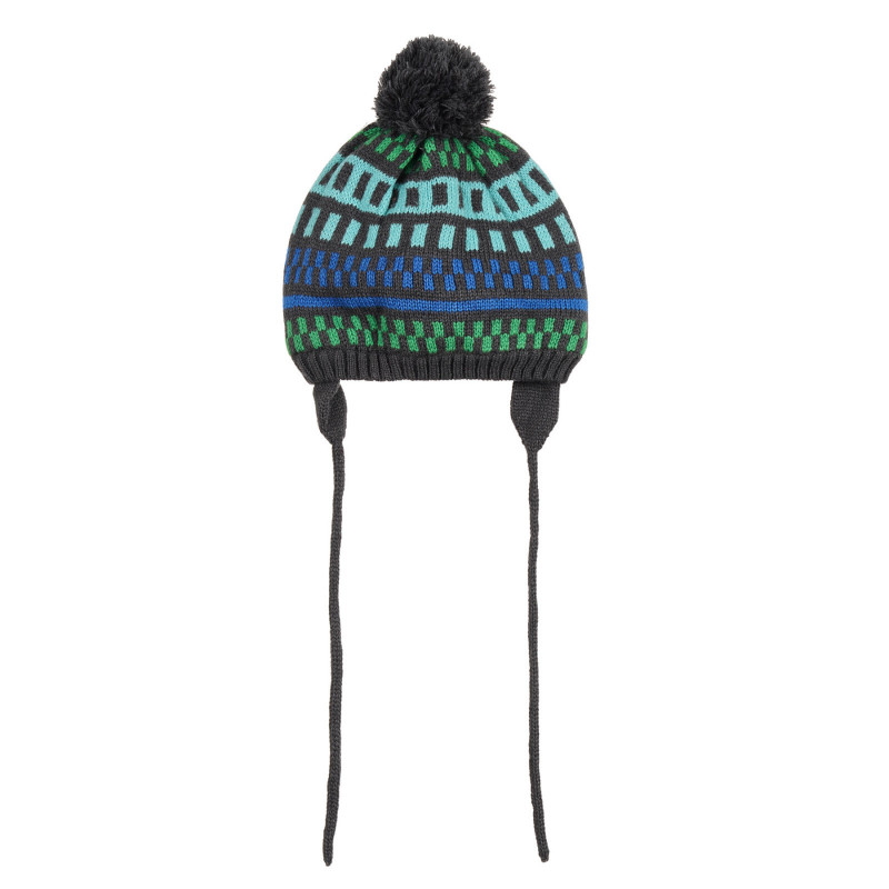 Зимна шапка с фигурален цветен принт и помпон  304997