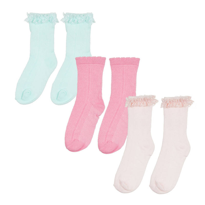 Комплект от три чифта чорапи с дантела, многоцветни  305152