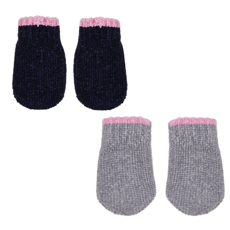 Комплект от два чифта ръкавици с розов акцент, синьо и сиво  305245