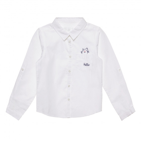 Риза с дълъг ръкав и апликация на коте, бяла Cool club 305479 5