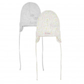 Комплект памучни шапки в сиво и бяло с флорален принт Cool club 305732 