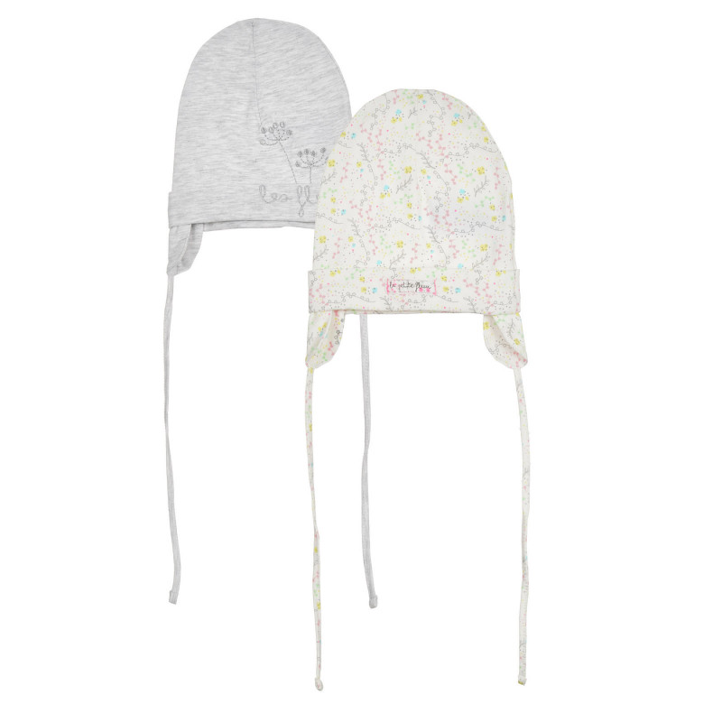 Комплект памучни шапки в сиво и бяло с флорален принт  305732