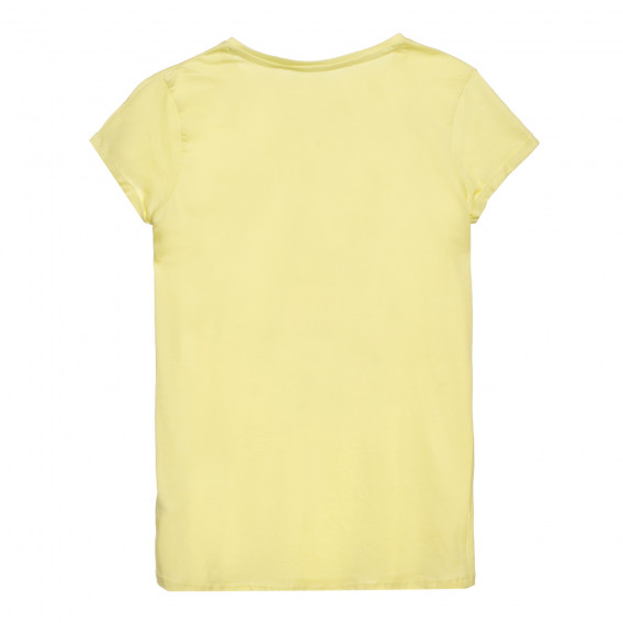 Тениска с щампа на коте и брокатен акцент, жълта Cool club 306542 8