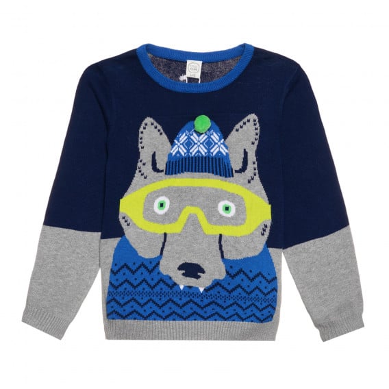Пуловер с апликация на вълк, син Cool club 306932 5
