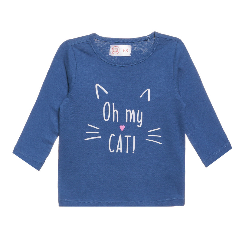 Блуза с щампа Oh my Cat за бебе, синя  306988