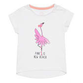Тениска с щампа на фламинго за бебе, бяла Cool club 307769 