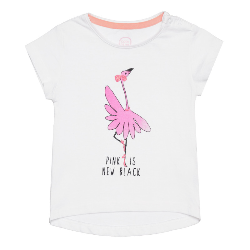 Тениска с щампа на фламинго за бебе, бяла  307769