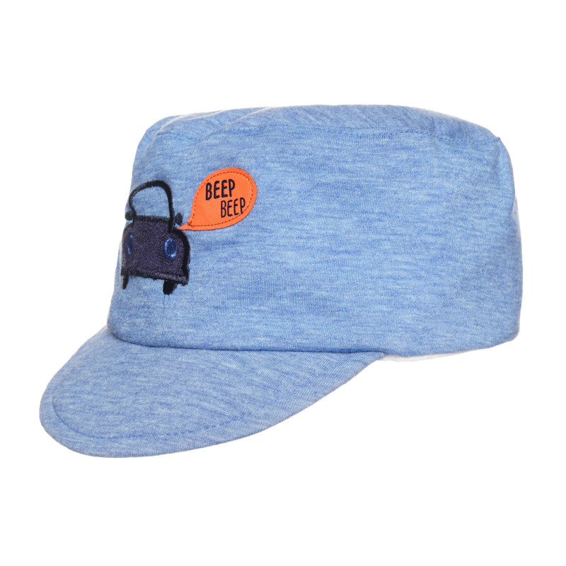 Памучна шапка с козирка и апликация на кола, синя  308170