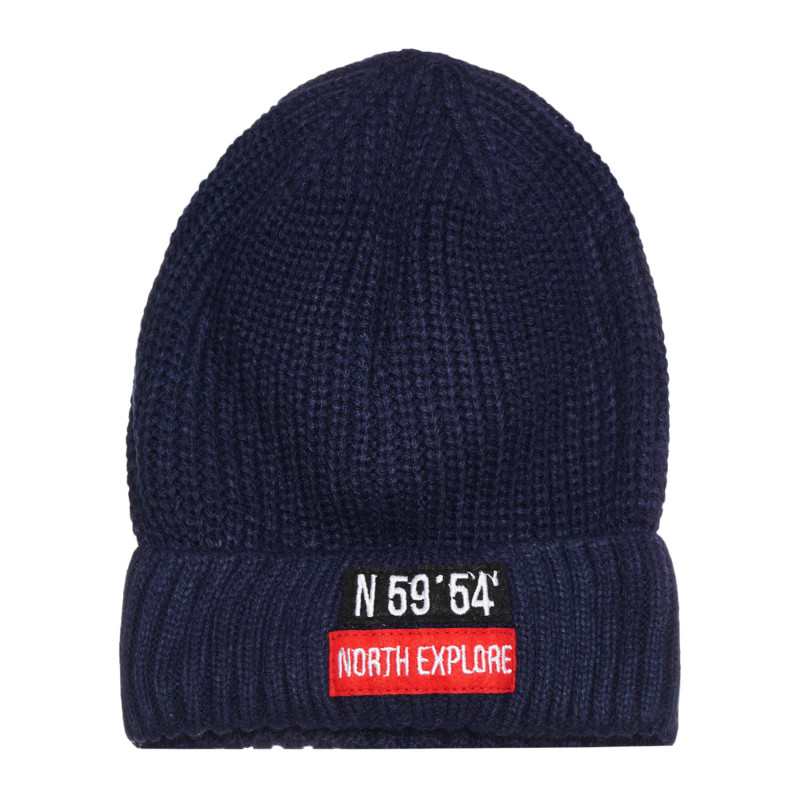 Плетена шапка с щампа, синя  308703