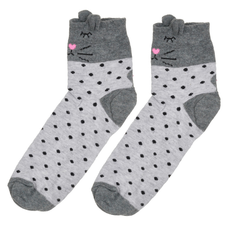 Чорапи с апликация на коте, сиви  309110