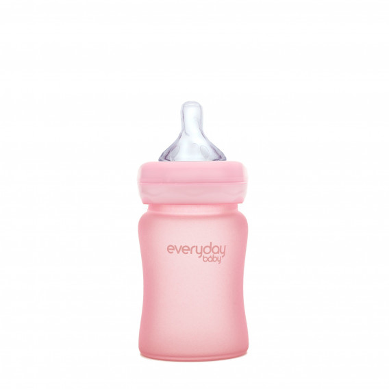 Стъклено шише с противоударно покритие, с биберон 1 капка, 0-3 месеца, 150 мл, цвят: розов Everyday baby 31023 2