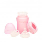 Стъклено шише с противоударно покритие, с биберон 1 капка, 0-3 месеца, 150 мл, цвят: розов Everyday baby 31024 3
