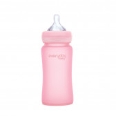 Стъклено шише с противоударно покритие, с биберон 2 капки, 3-6 месеца, 240 мл, цвят: розов Everyday baby 31033 3