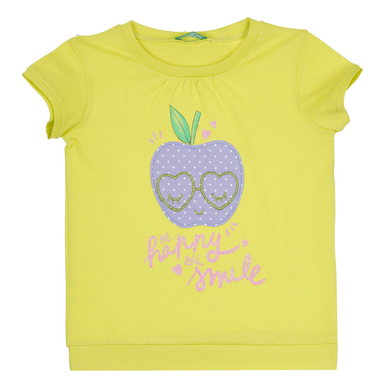 Памучна тениска за бебе с апликация ябълка, зелена  312667