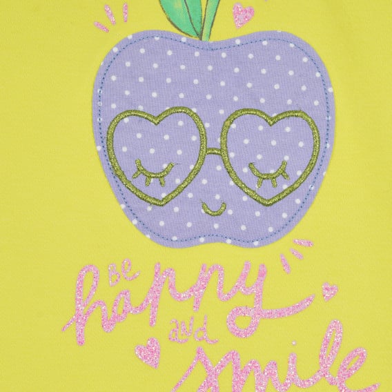Памучна тениска за бебе с апликация ябълка, зелена Benetton 312668 2