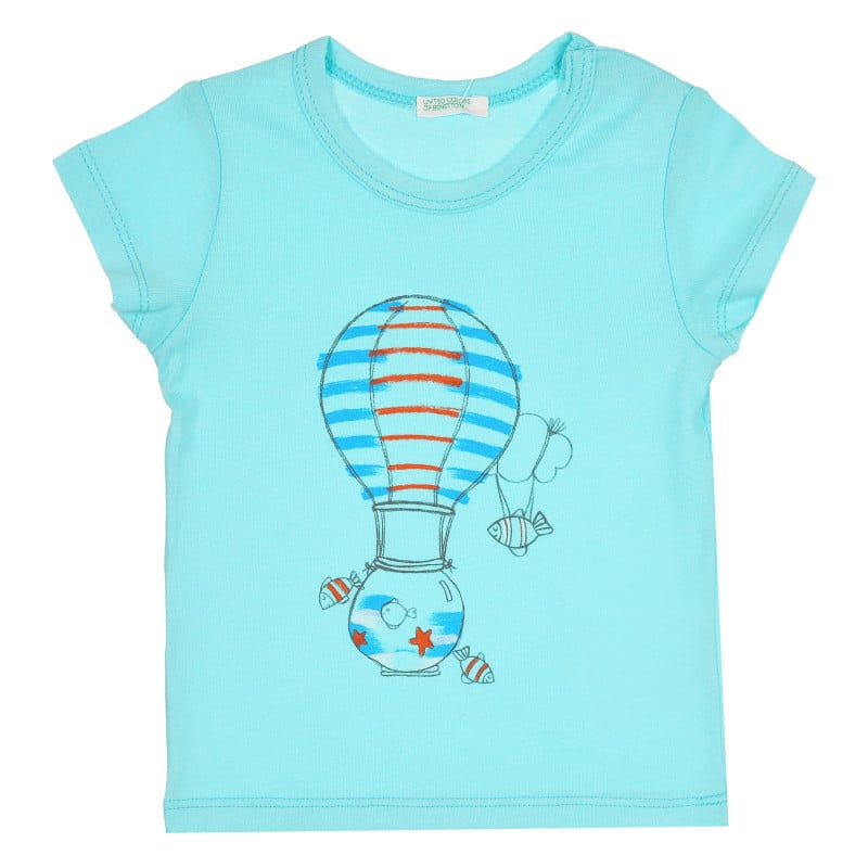 Памучна тениска за бебе с щампа на рибки, синя  312679