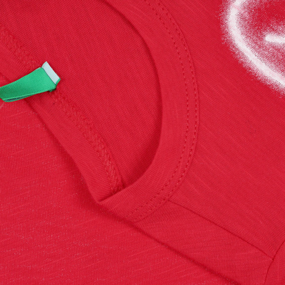 Памучна тениска за бебе с графичен надпис, червена Benetton 312819 3