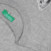 Памучна тениска с щампа коте, сива Benetton 312827 3
