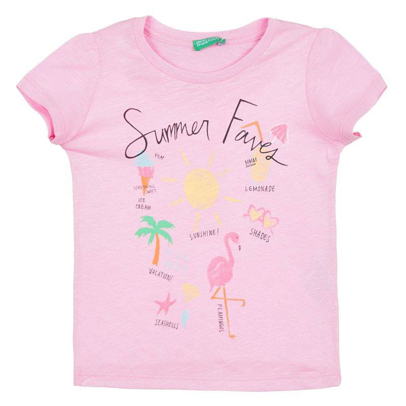 Памучна тениска за бебе с лятна щампа, розова  312841