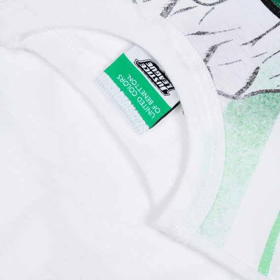 Памучна тениска за бебе с щампа "Зеление фенер" ,бяла Benetton 312970 3