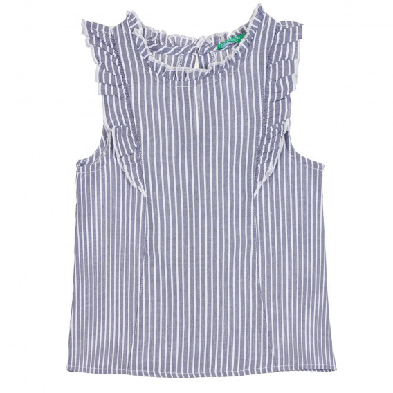 Памучна блуза без ръкави с къдрички, сива Benetton 312996 