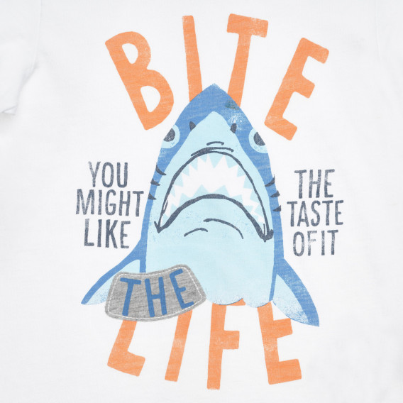 Памучна тениска с щампа на акула за бебе, бяла Benetton 313856 7
