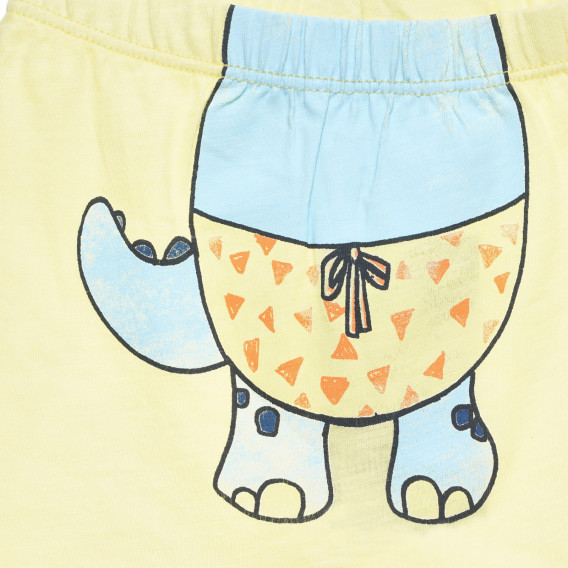 Памучен къс панталон за бебе с щампа на динозавърче, жълт Benetton 313976 3