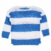 Раиран пуловер от фино плетиво, светлосин Benetton 314472 