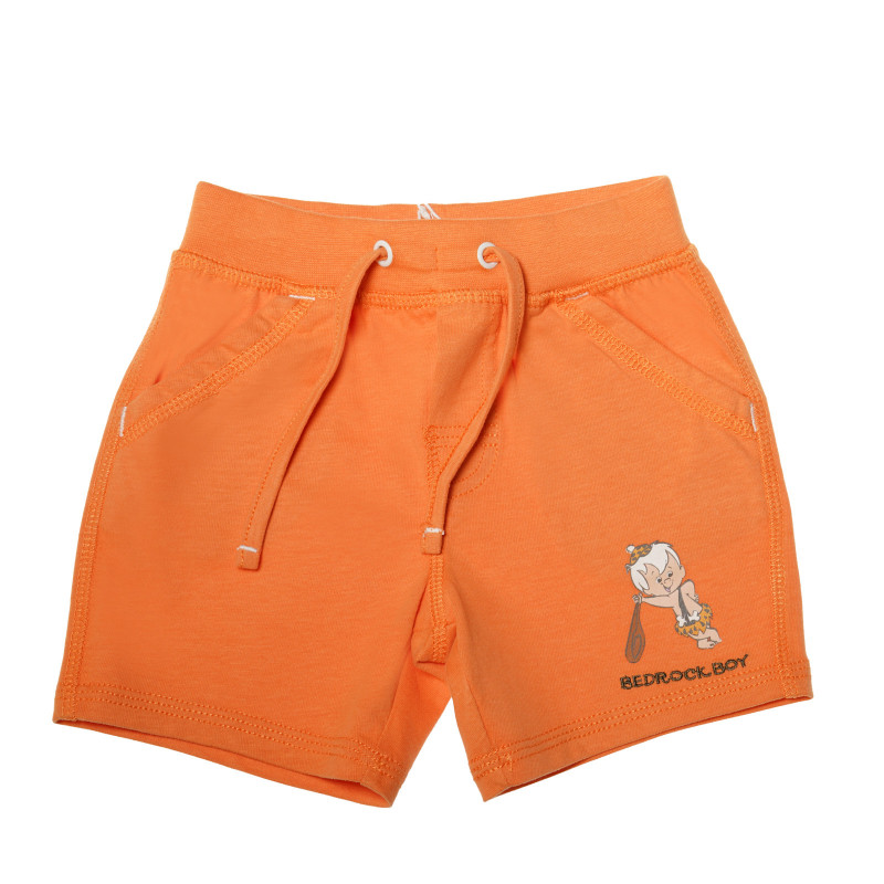 Къс панталон с връзки в оранжев цвят с апликация за бебе момче  31460