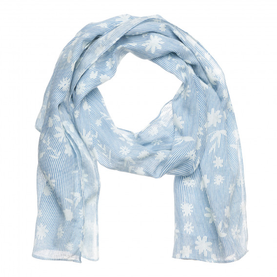 Раиран памучен шал с флорален принт, син Benetton 314623 