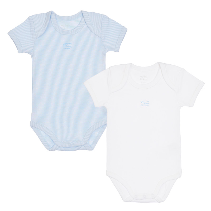 Памучен комплект от два броя бодита с къс ръкав за бебе, бяло и синьо  315115