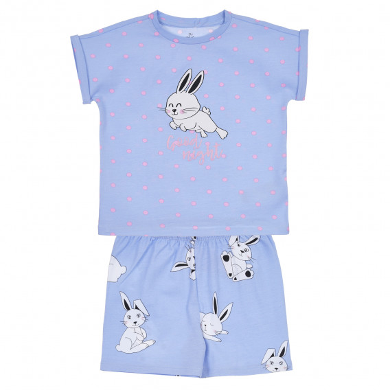 Памучна пижама с принт на зайчета, синя Chicco 315167 
