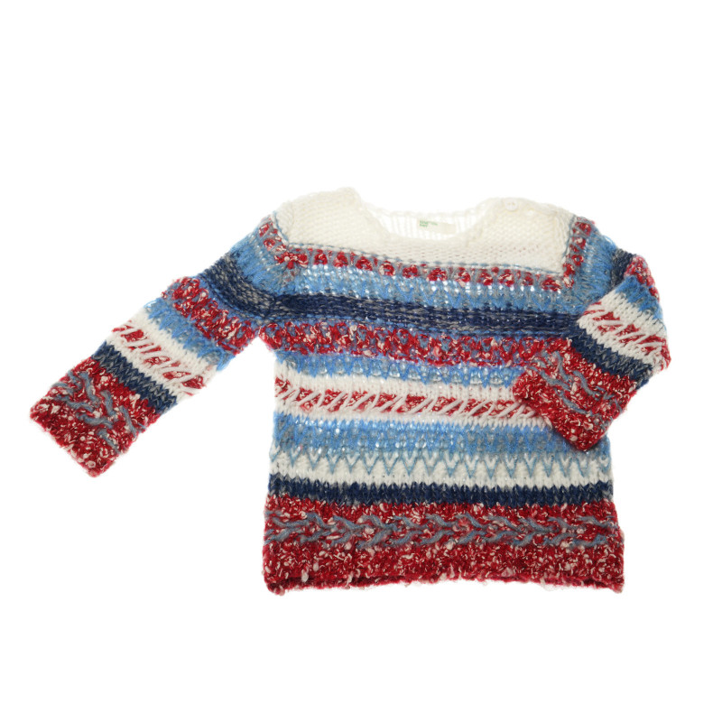 Плетен пуловер за момиче  на райе  31543
