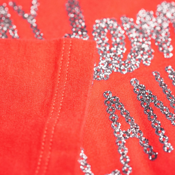 Памучна блуза с дълъг ръкав и сребриста щампа за бебе за момиче червена Benetton 31576 3