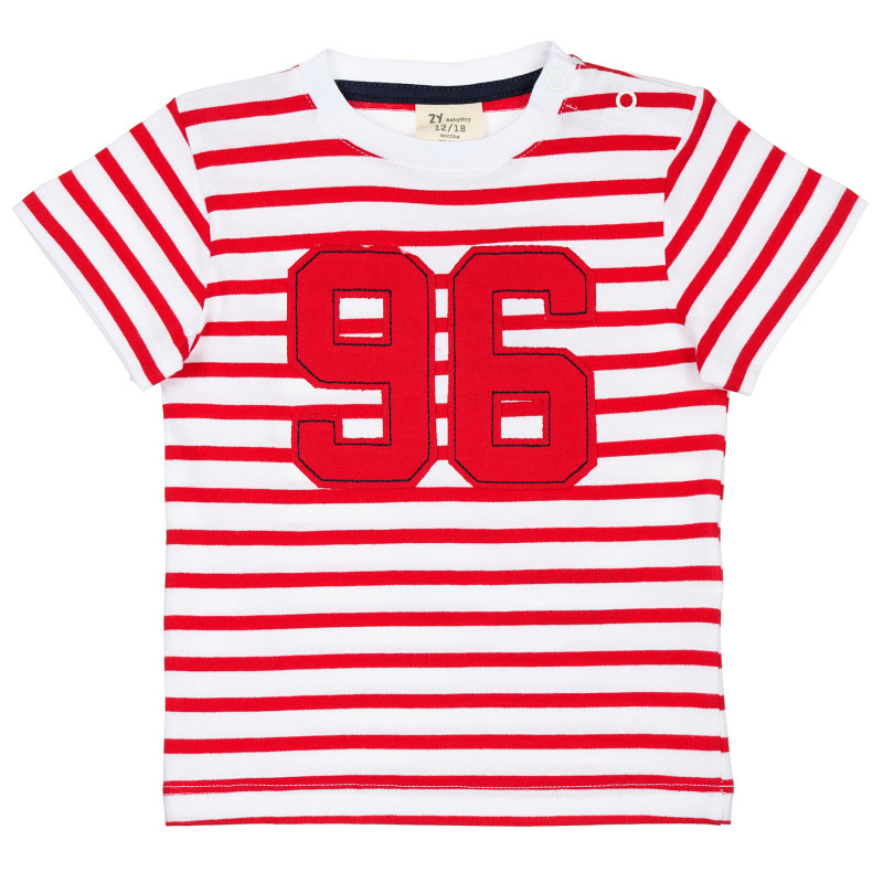 Памучна тениска в червено и бяло райе за бебе  317100