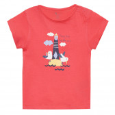 Памучна тениска с щампа и надпис за бебе, розова ZY 318336 