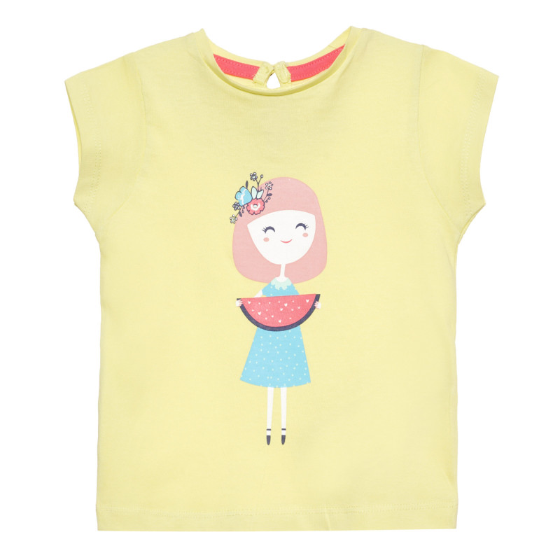 Памучна тениска с щампа на момиче за бебе, жълта  318407