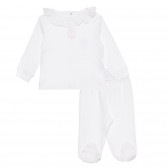 Памучен комплект от блуза с яка и ританки за бебе, бял ZY 318543 