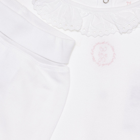 Памучен комплект от блуза с яка и ританки за бебе, бял ZY 318545 3