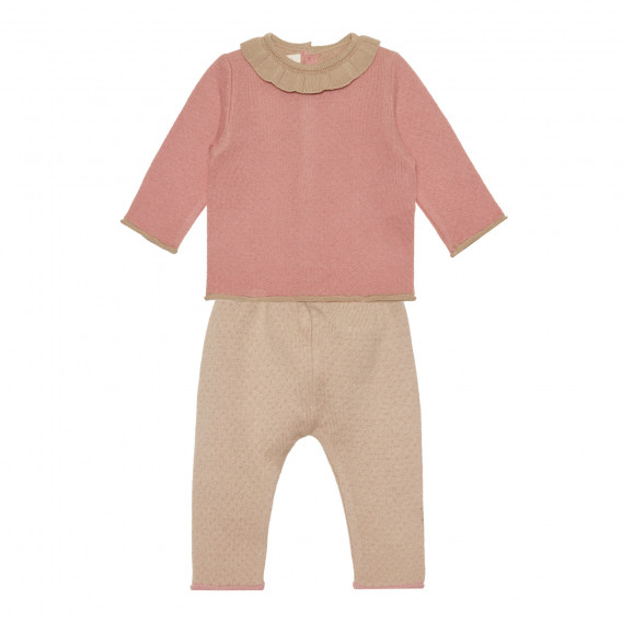 Комплект от блуза и панталон в розово и кафяво за бебе момиче ZY 318877 