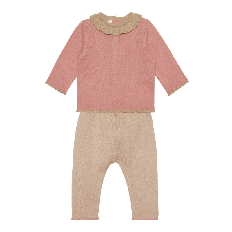 Комплект от блуза и панталон в розово и кафяво за бебе момиче  318877