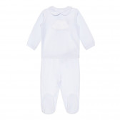 Комплект с блуза с апликация облаче и ританки за бебе, светлосин ZY 319177 