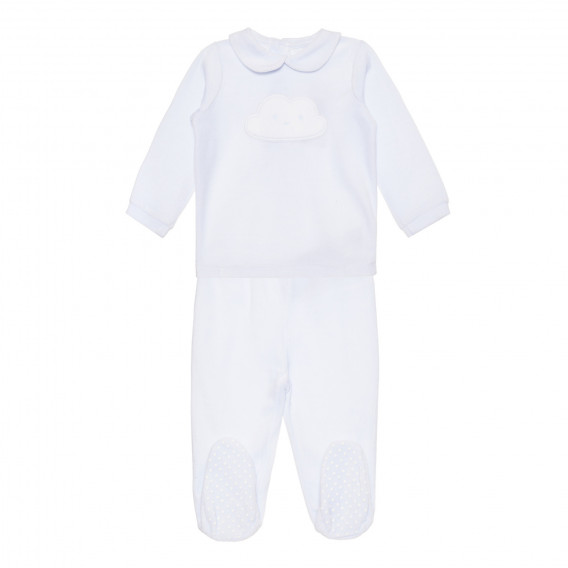 Комплект с блуза с апликация облаче и ританки за бебе, светлосин ZY 319177 