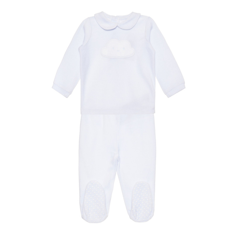 Комплект с блуза с апликация облаче и ританки за бебе, светлосин  319177
